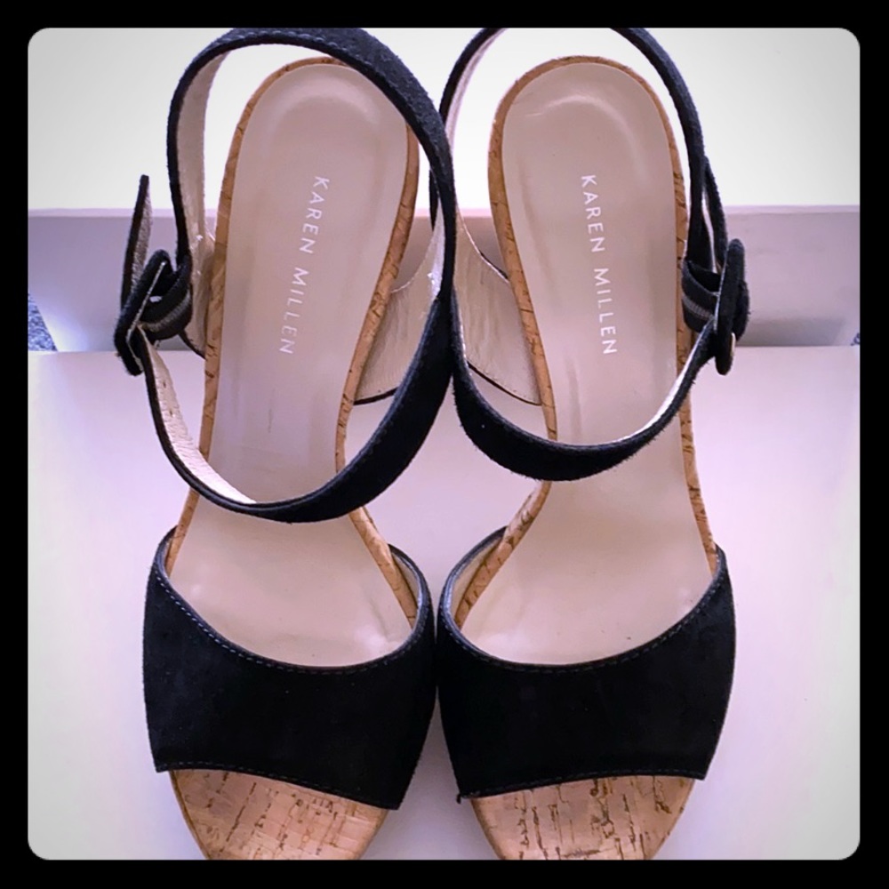 Karen Millen suede and cork hi heeled sandals